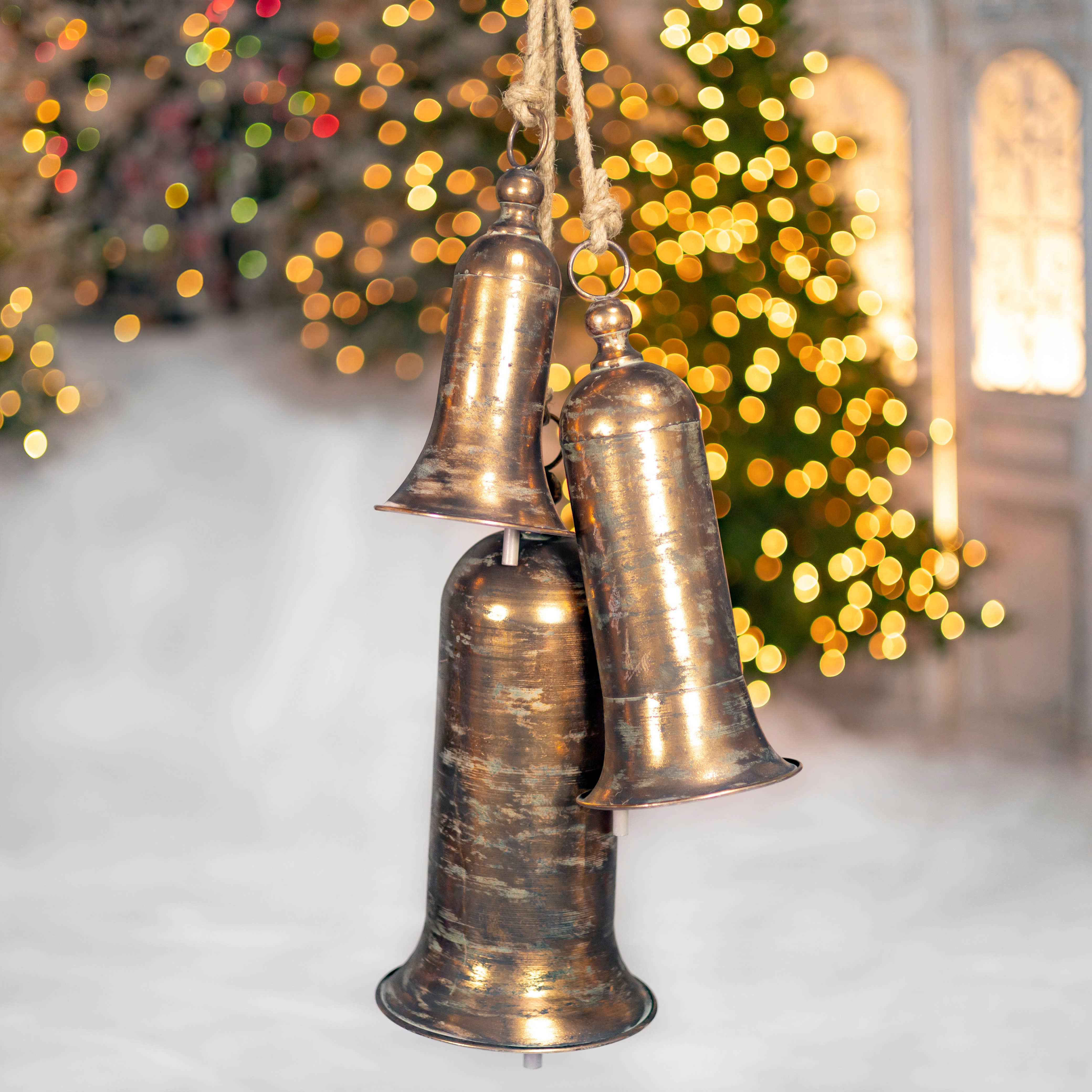 Zaer Ltd. International - Wholesale Christmas Decoration - "Blanfordia" Hanging 3-Piece Iron Bell Cluster - 7 Assorted7