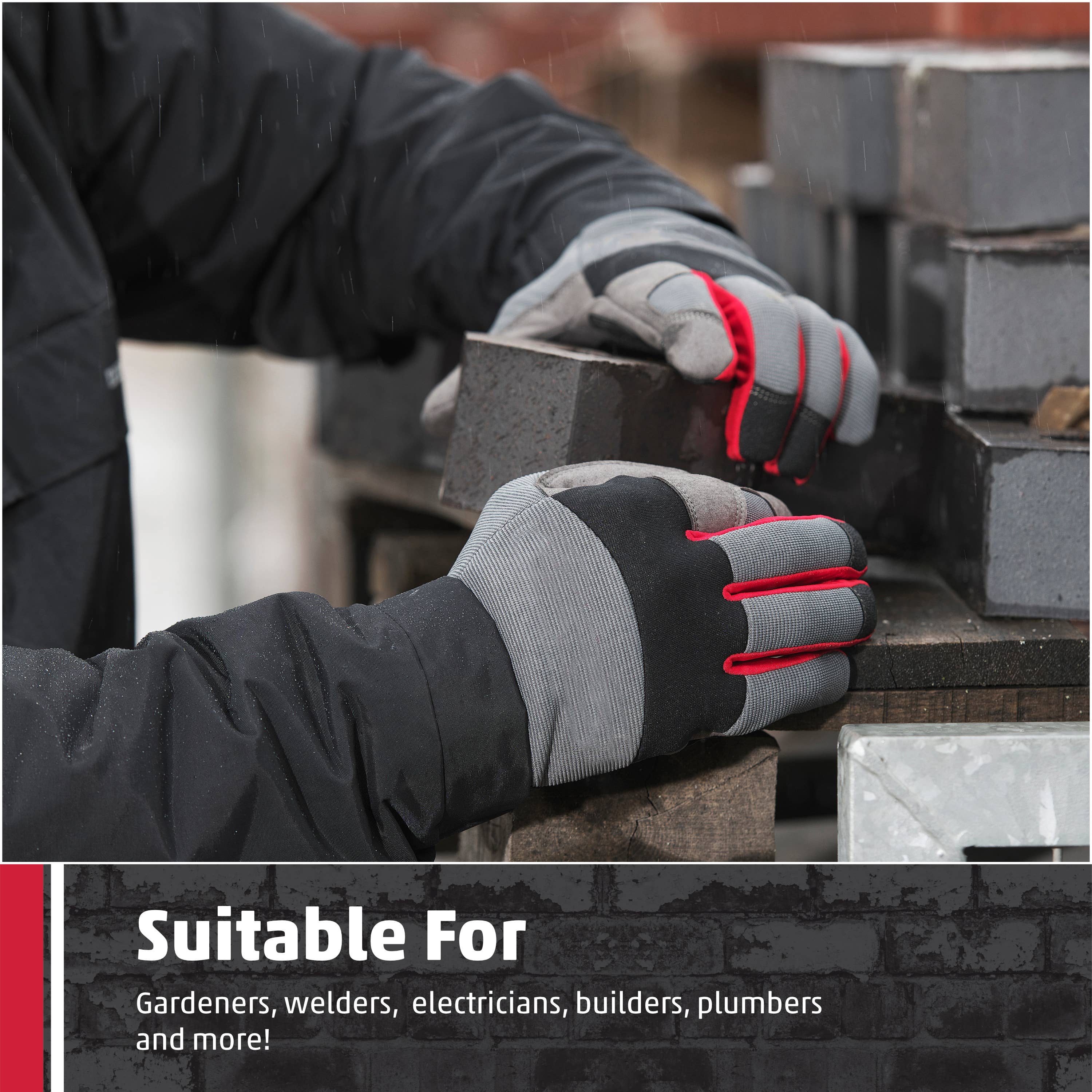 TuffStuff Workwear - Vente Gants – homme - Gants de travail TuffStuff Pro avec paumes rembourrées, noirs et rouges5