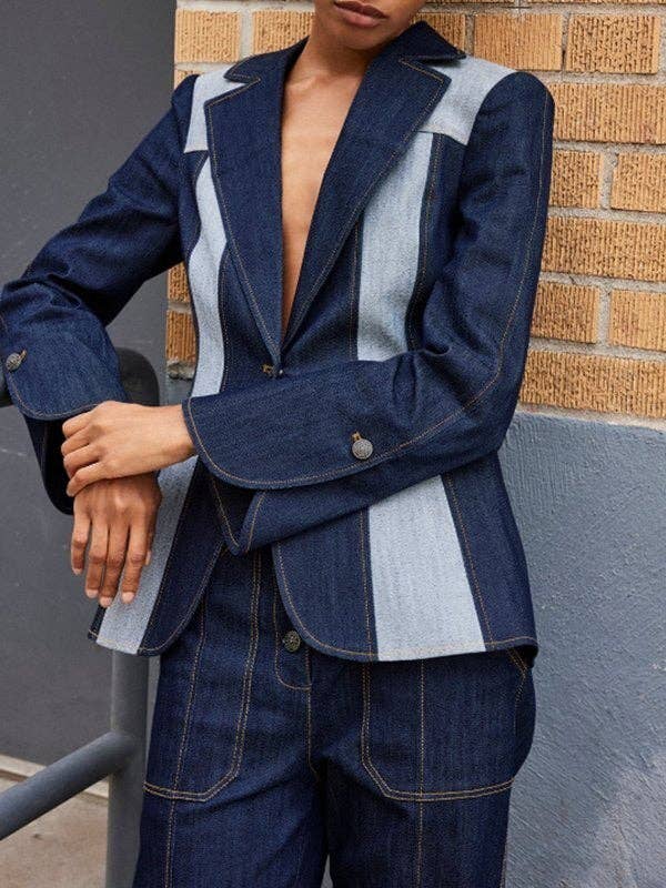 BLU PROFONDO Giacca con scollo a V a contrasto con giuntura divisa in vendita all'ingrosso su Faire3