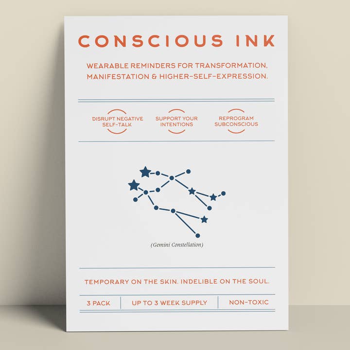 Constellation Gemini Manifestation Tattoo for wholesale by Conscious Ink