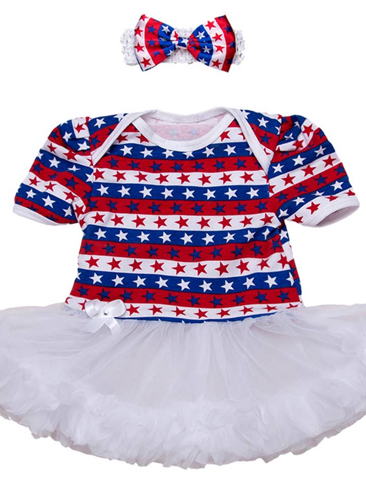 Fennco Styles - Vendita all'ingrosso Completino - Neonati - Abito tutu e fascia per capelli per neonati con stella della bandiera americana