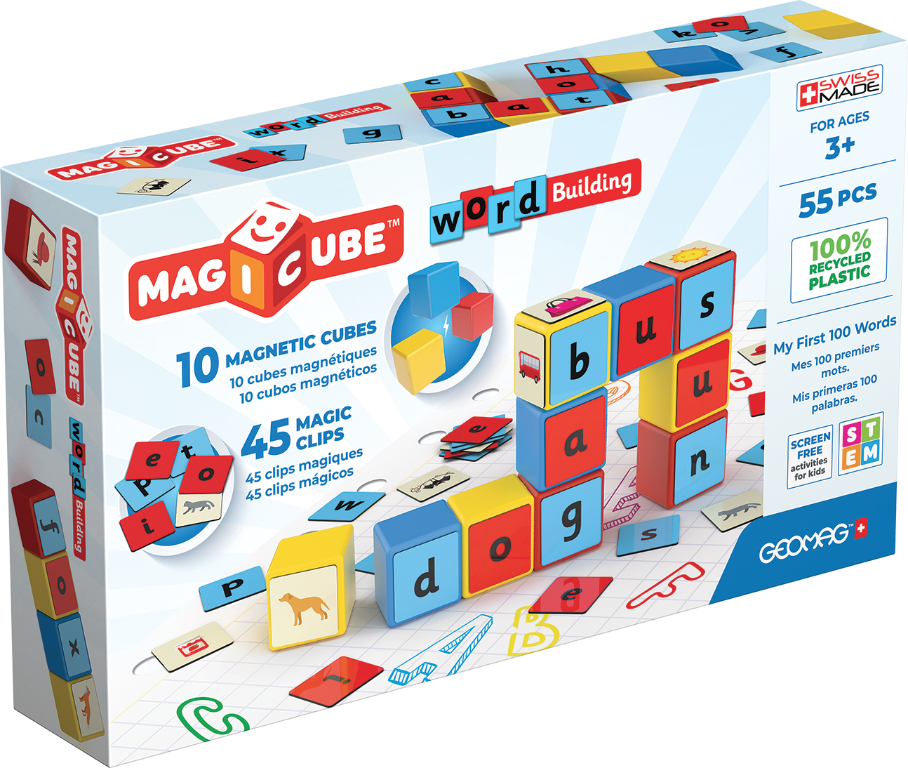 GEOMAGWORLD USA - Vente Jeu construction – enfant - Geomag™ Magicube Apprendre les Mots 55 Pièces Ensemble de Construction STEM0