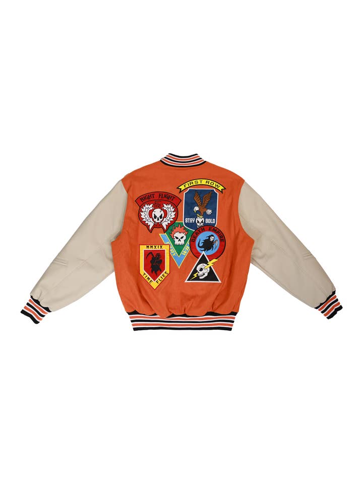 Orange VESTE VARSITY À LOGOS PARTOUT en vente sur Faire1