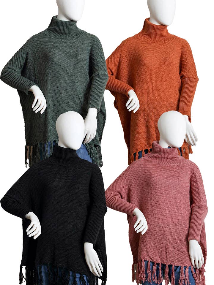 Camisola de Poncho Cozy com gola enrolada — Perfeita para o Outono e Inverno 🍂 por atacado de Leto Accessories