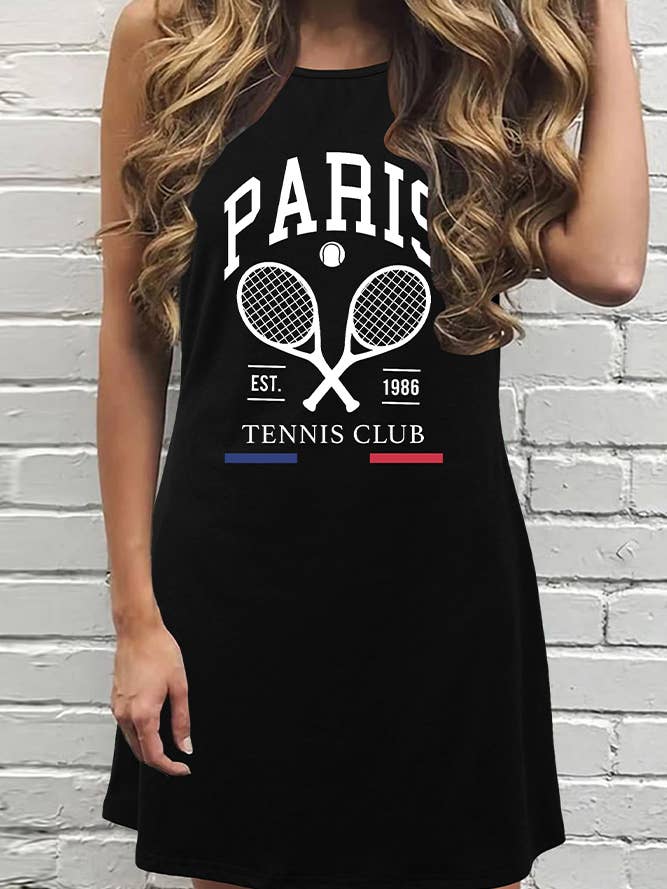 Paris Tennis Club Print Tank Dress STC359C17 for wholesale by UNISHE