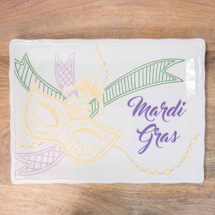 Mardi Gras Mambo Tallrik Vit/Lila/Grön/Gul 15.5x11.5 för wholesale av The Royal Standard