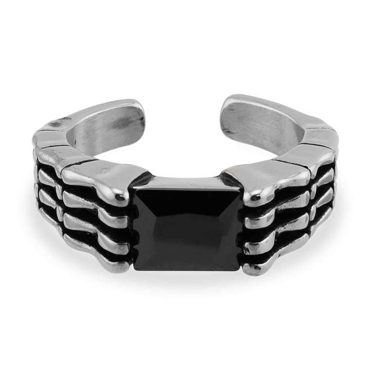 Black Center Stone Stainless Steel Bones Ring for wholesale by WJW