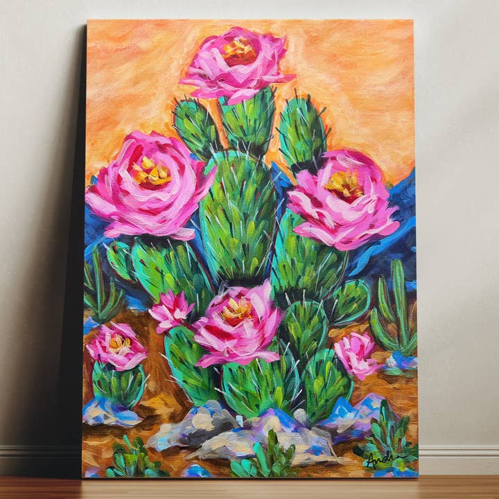 Cactus Rose Canvas Print - Western Floral Art Painting for wholesale by Audra Style