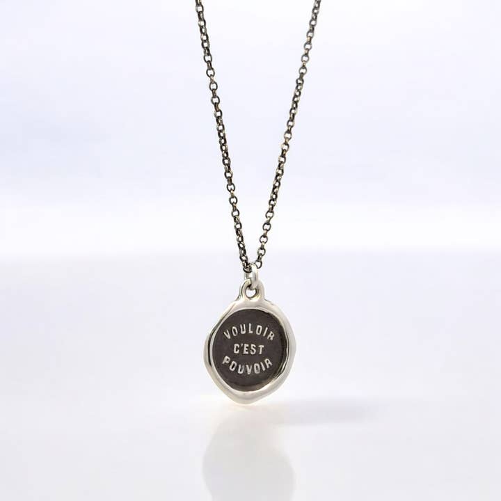 Plum and Posey - Wholesale Pendant/Charm Necklace - To Want is to Be Able - Silver Wax Seal Pendant