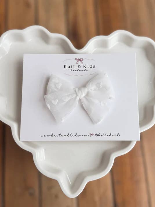 White heart mesh ♡ headband / clip / piggy set for wholesale by Kait + Kids