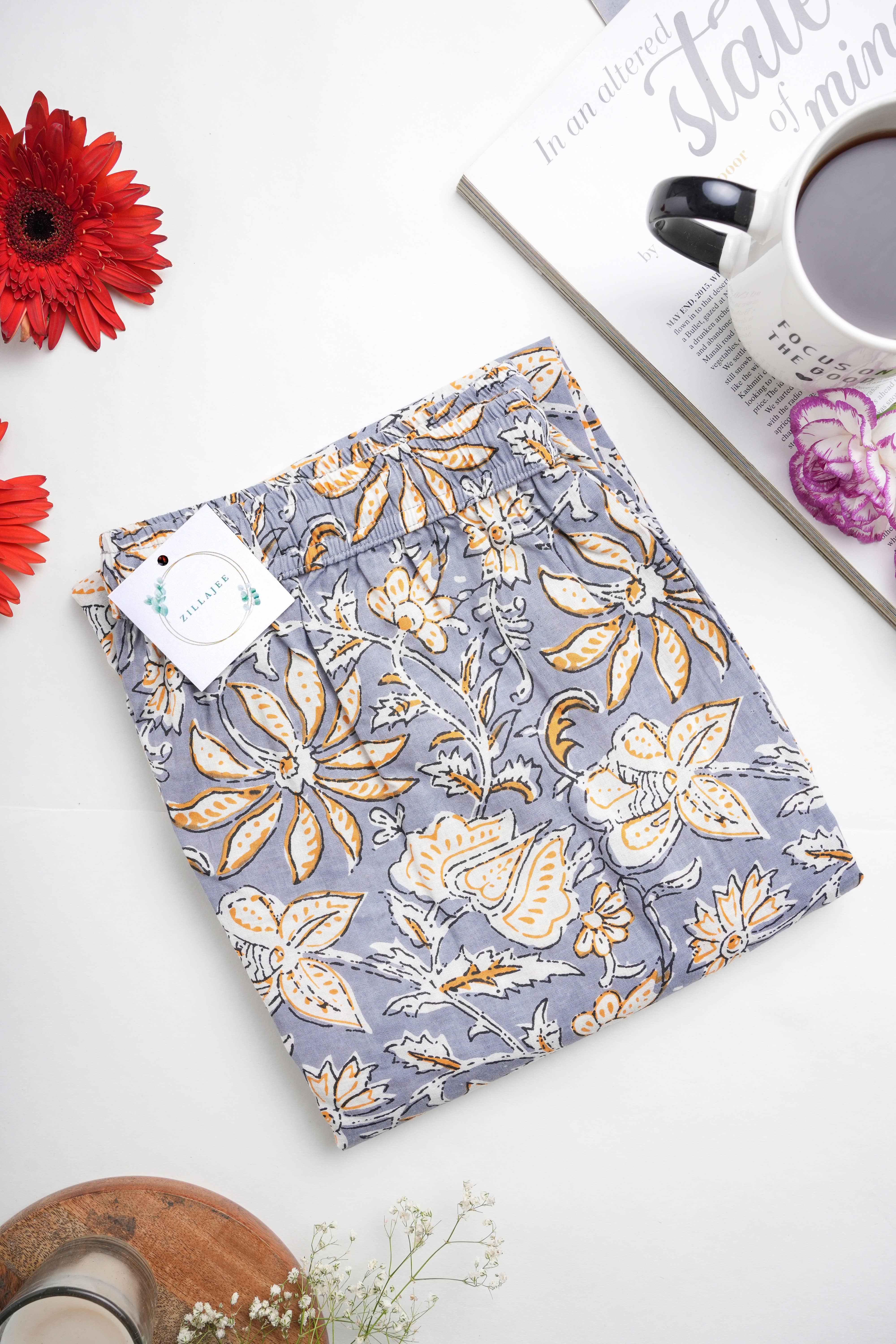 Zillajee - Wholesale Sleepwear Bottom - Women's - Cotton Pajama Pants Women - Charcoal Blooms3