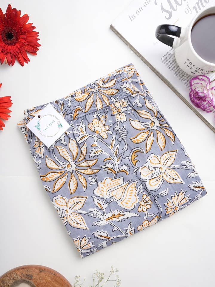 Zillajee - Wholesale Sleepwear Bottom - Women's - Cotton Pajama Pants Women - Charcoal Blooms3