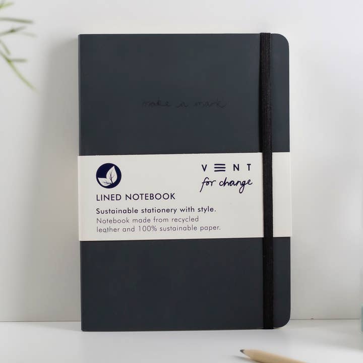 Notebook A5 Recycled Leather Lined Paper - Charcoal for wholesale by VENT for Change USA