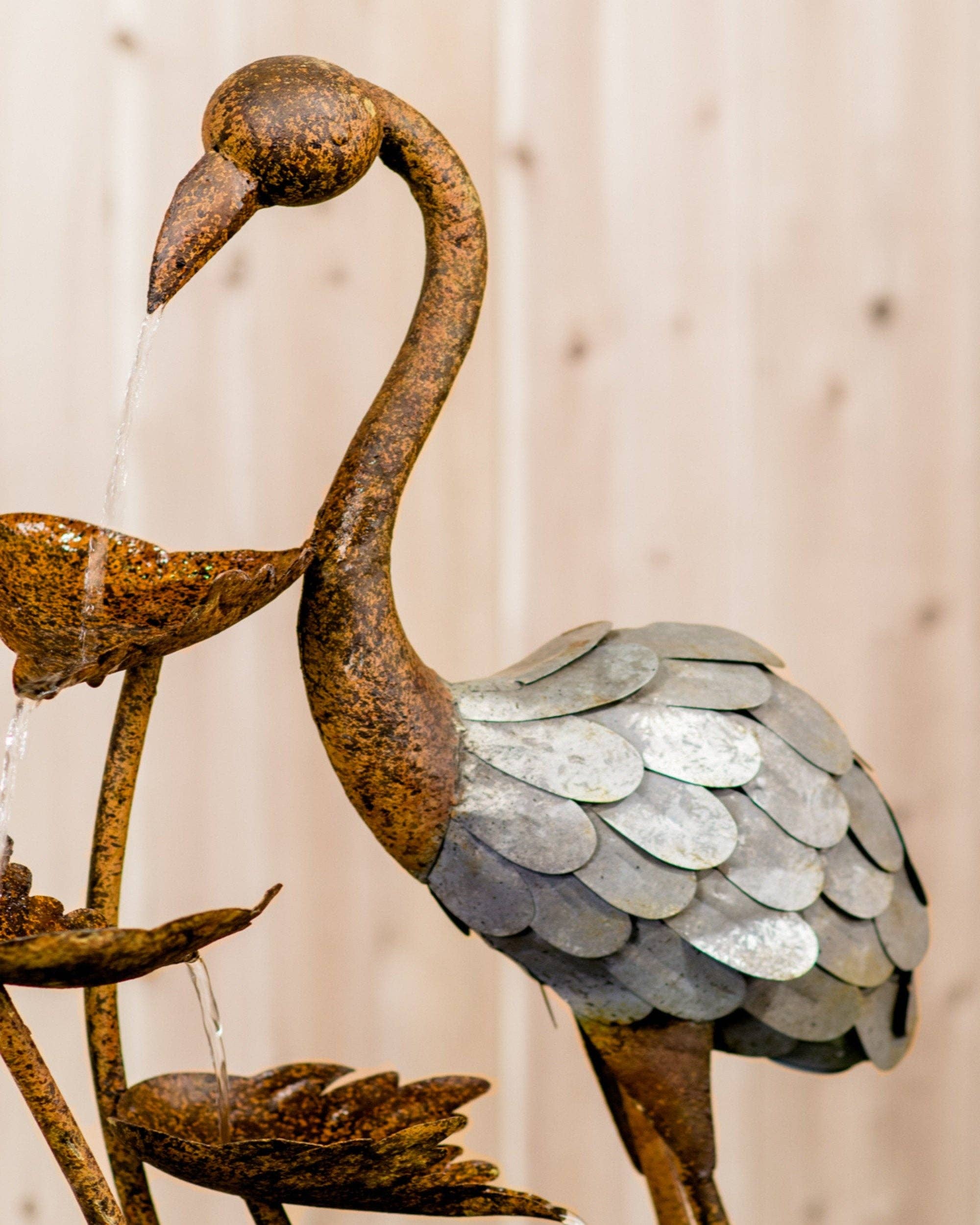 Hi-Line Gift Ltd. - Wholesale Outdoor Ornament/Decor - Metal Flamingo W/Leaves In Pail Fountain4