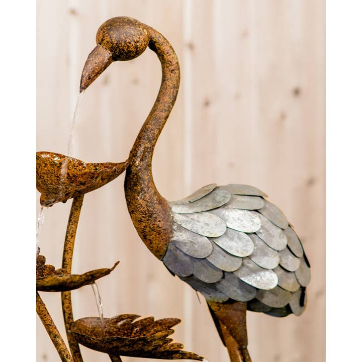 Hi-Line Gift Ltd. - Wholesale Outdoor Ornament/Decor - Metal Flamingo W/Leaves In Pail Fountain4