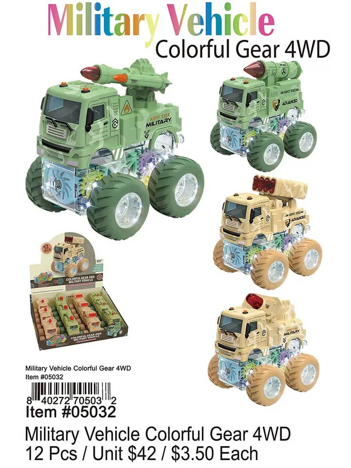 Military Vehicle Colorful Gear 4WD . for wholesale by Puka Creations
