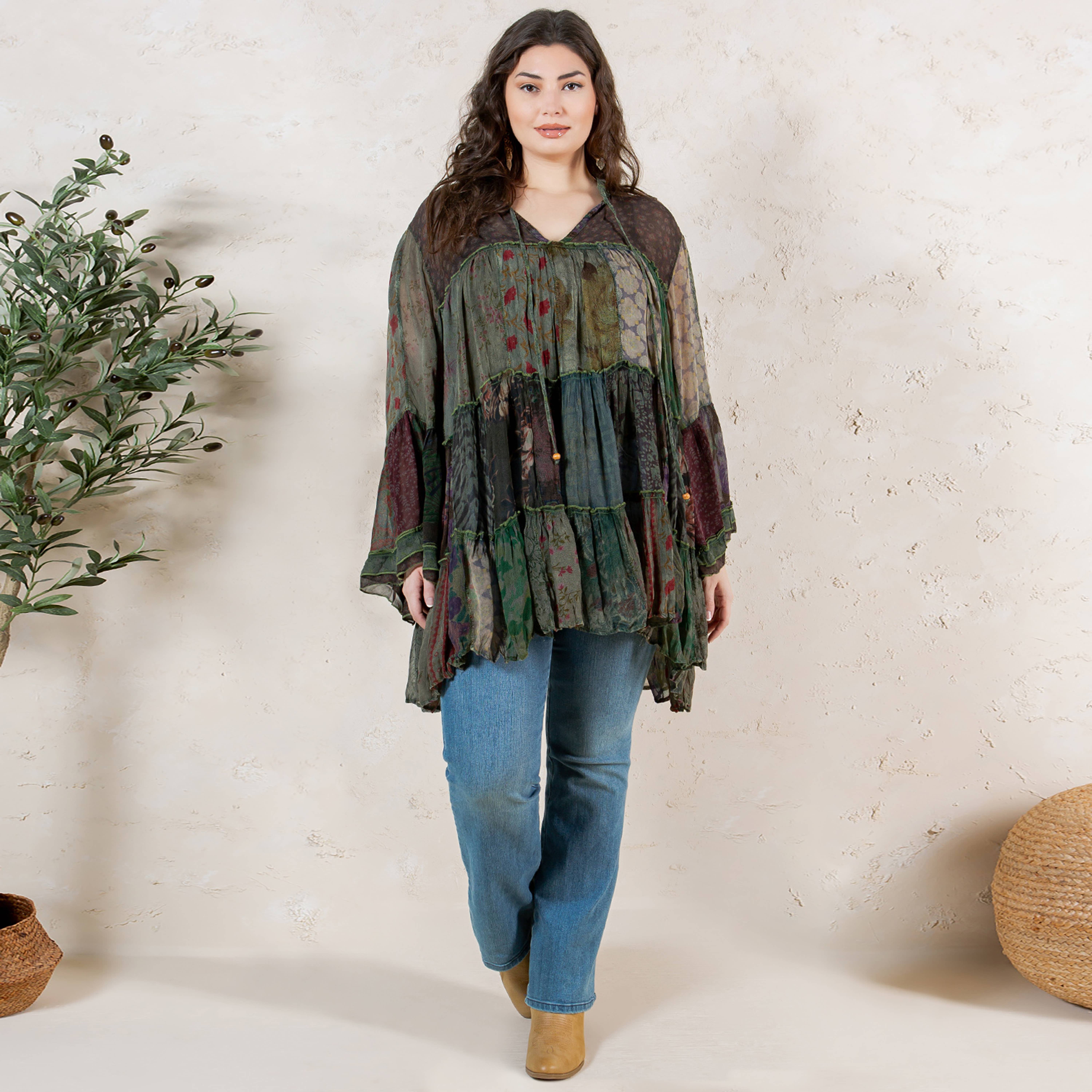 Young Threads - Venta al por mayor Blusa - Mujer - Top Jhabla con Cuello de Banda Teñido Chic (Nuevo Color)21