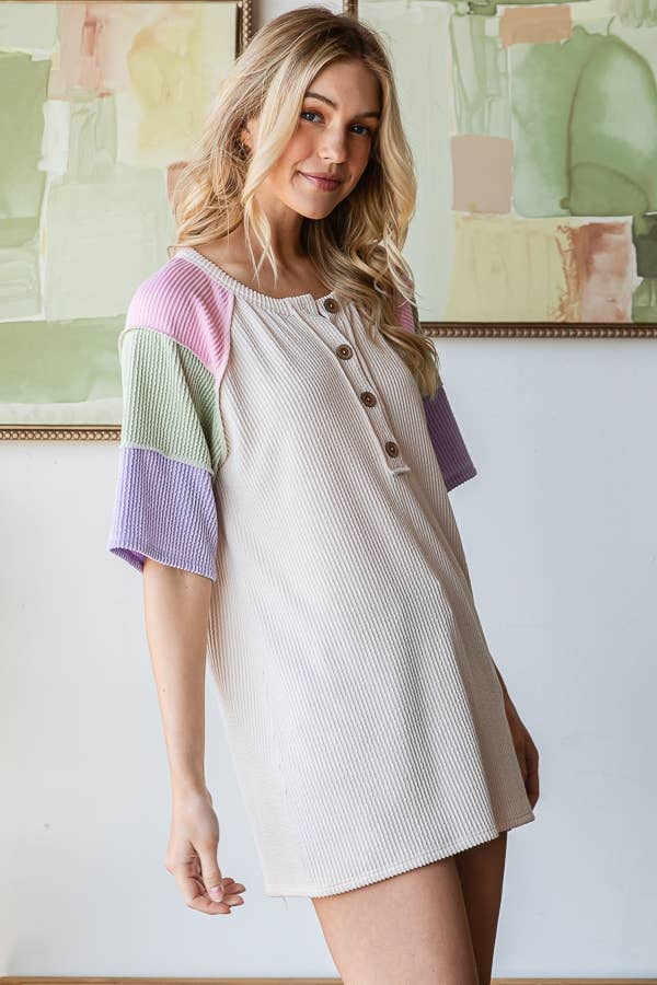 HEIMISH – Túnica - Mulher por atacado – ET7861-10 TOP URBANO CANELADO COM BLOCO DE COR6