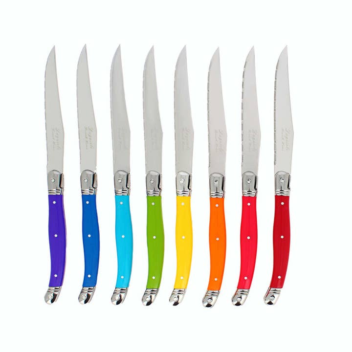 French Home - Wholesale Knife Set - French Home Set of 8 Laguiole Steak Knives, Rainbow Colors