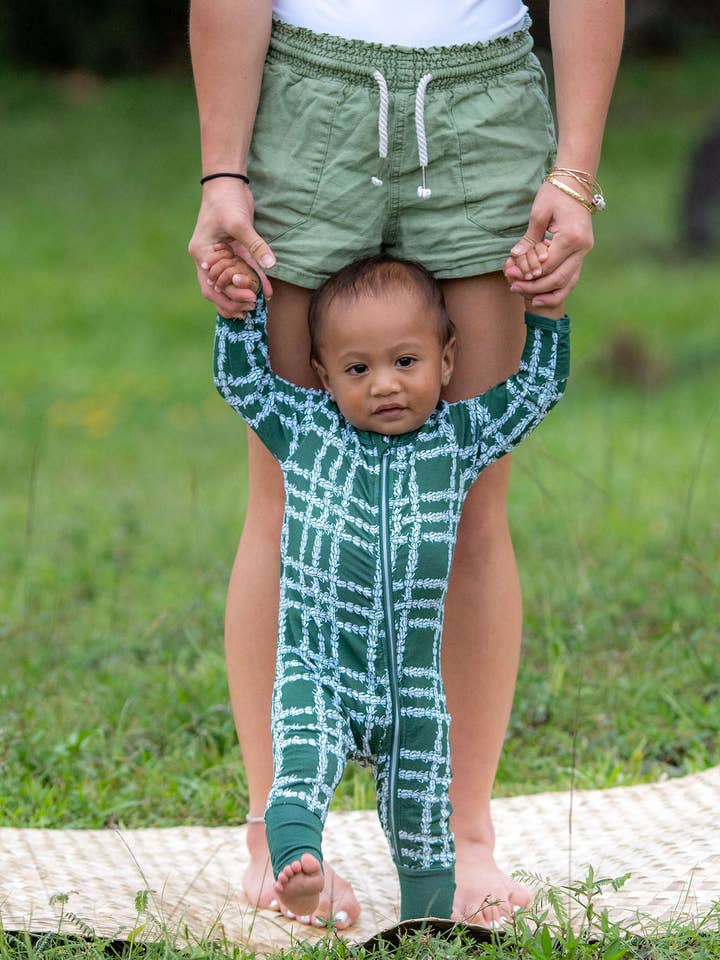 Long Sleeve Keiki Romper in Palaka for wholesale by Paradise Now Hawaiʻi