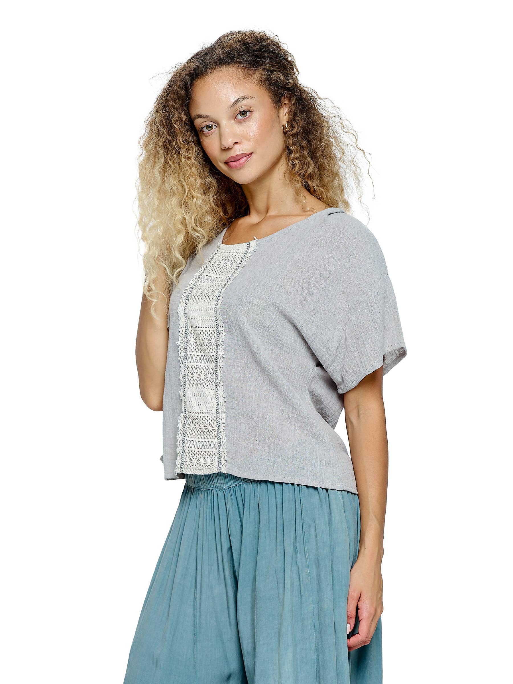 Yak & Yeti - Wholesale Blouse - Women's - SALE Boho Top Loose Fit Lace Detail (Reg. $17)1