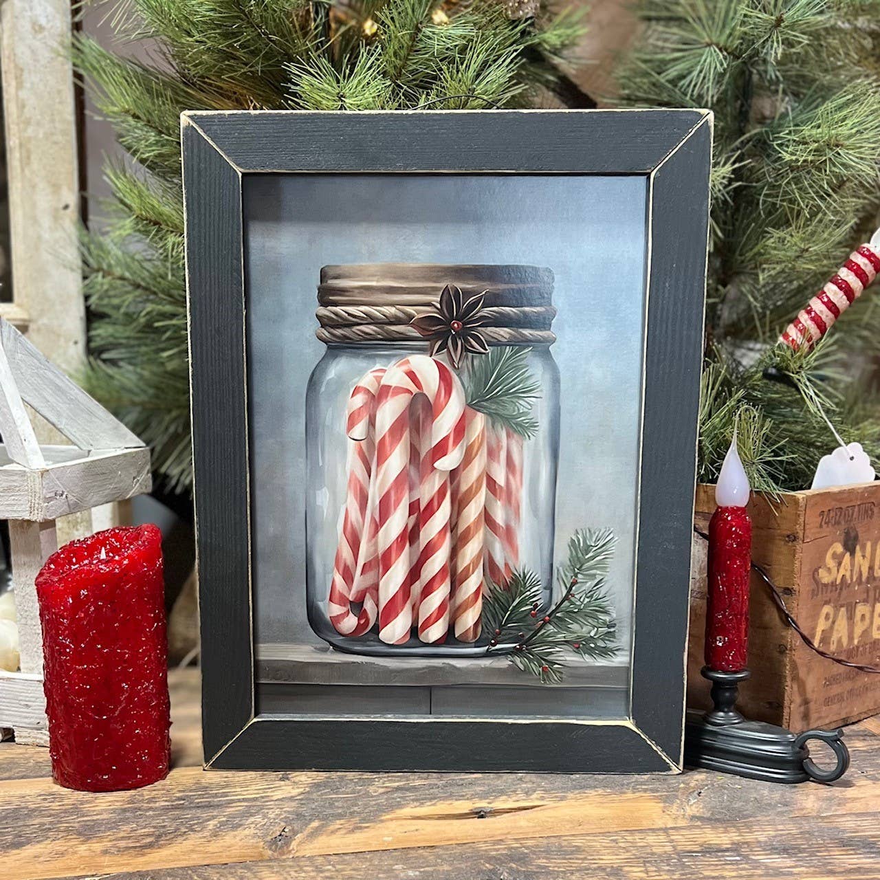 JanMichaels Art & Home - Vendita all'ingrosso Decorazioni natalizie da parete - JO181 Joyful, barattolo alla menta piperita0