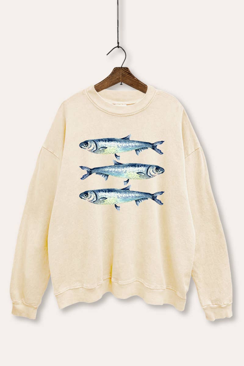 VINTAGE POINT USA – Engroshandel Grafisk Sweatshirt - Dame – TRE SARDINER GRAFISK MINERALVASKET SWEATSHIRT6