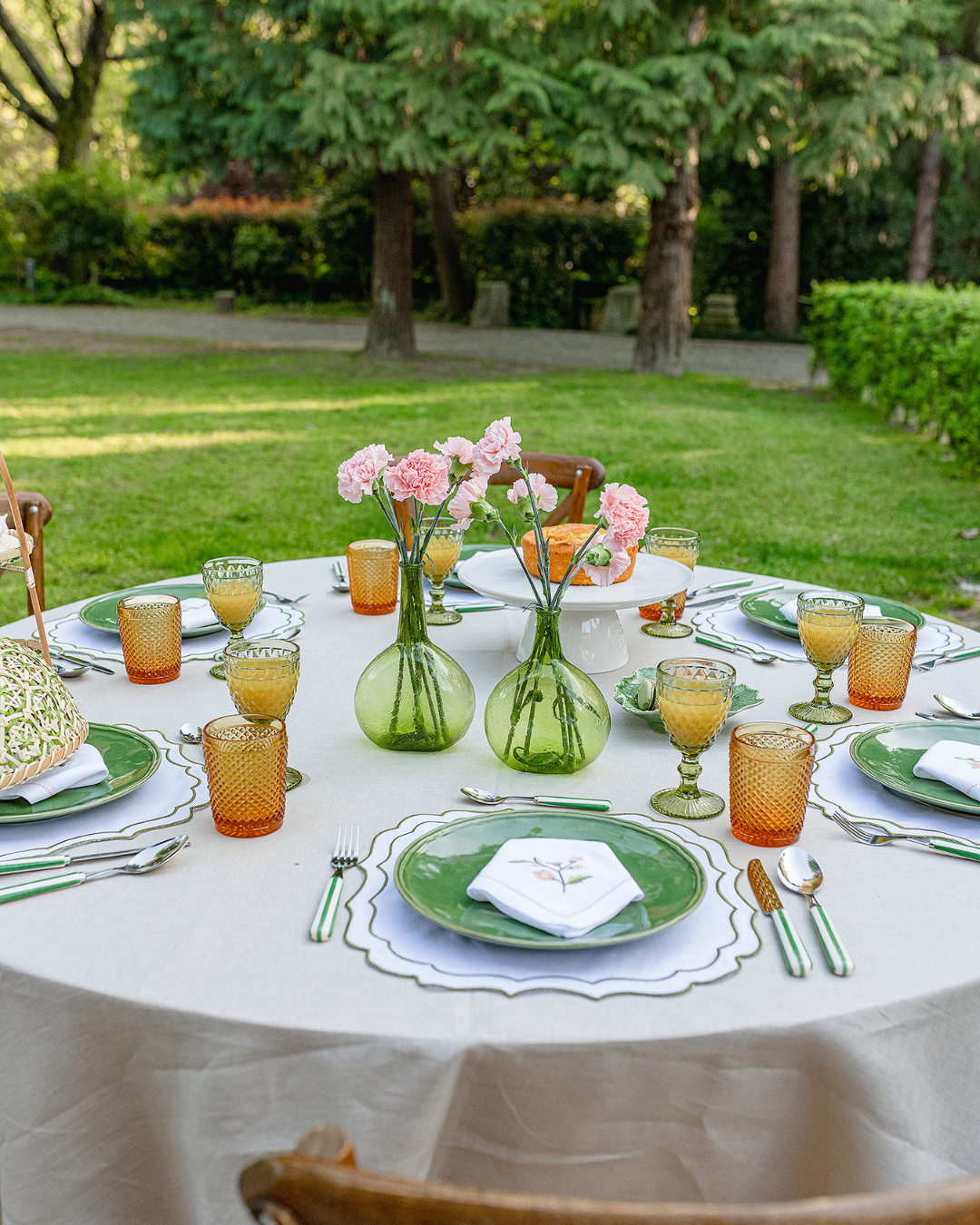 Mariaida Home - Venta al por mayor Manteles individuales - Single Greta, blanca con verde2