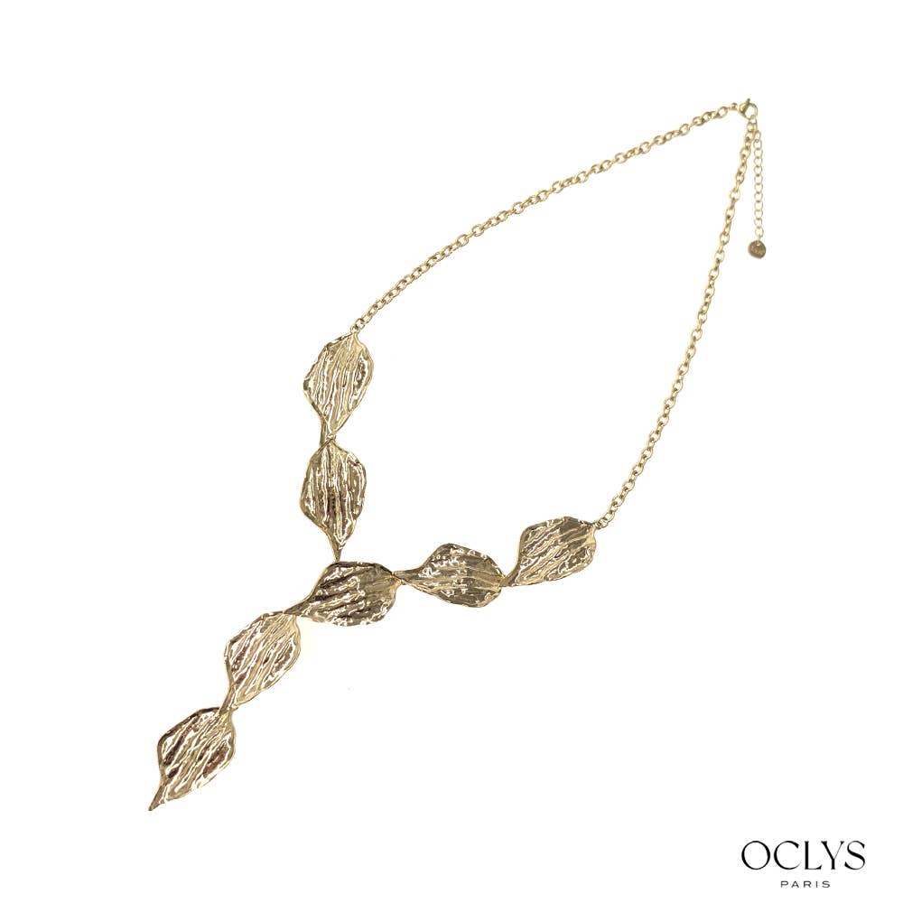 Oclys - Wholesale Y-Neck/Lariat Necklace - Nina gold stainless steel leaf necklace1