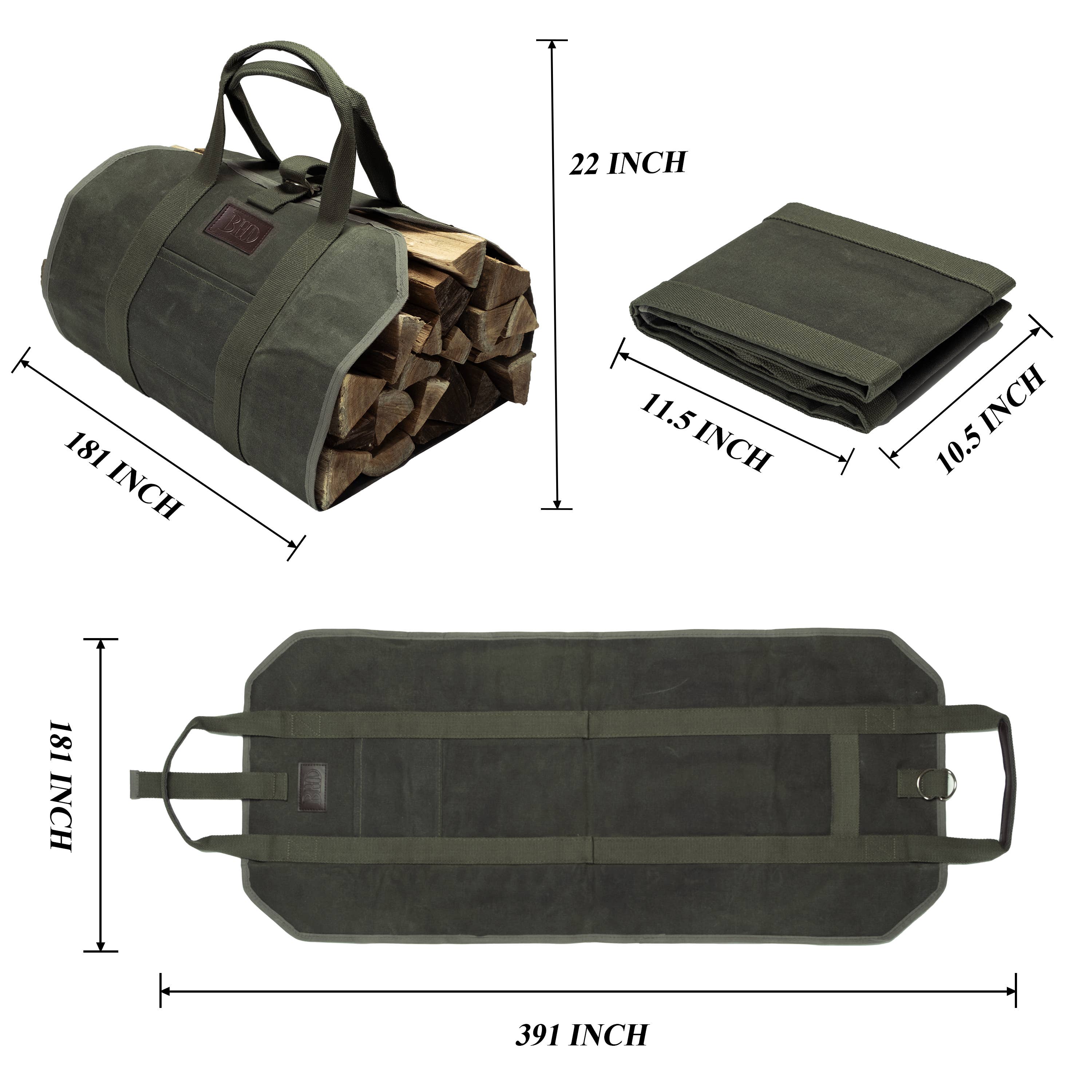 GEXWORLDWIDE - Wholesale Fire Pit - Heavy-Duty Waxed Canvas Firewood Bag with Handles2