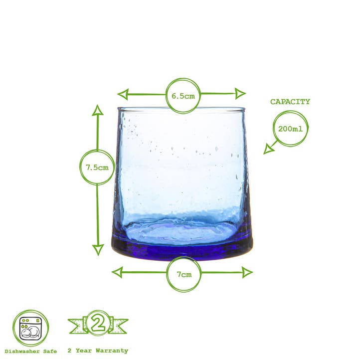 Rinkit Ltd - Wholesale Drinking Glass/Cup - Nicola Spring Merzouga Recycled Tumbler Glass - 200ml - Blue4