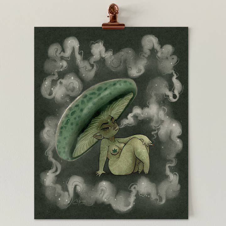 Elissa Marie Creative - Wholesale Art Print - Green Russula Shroomie Art Print | nature | mushroom | smoke