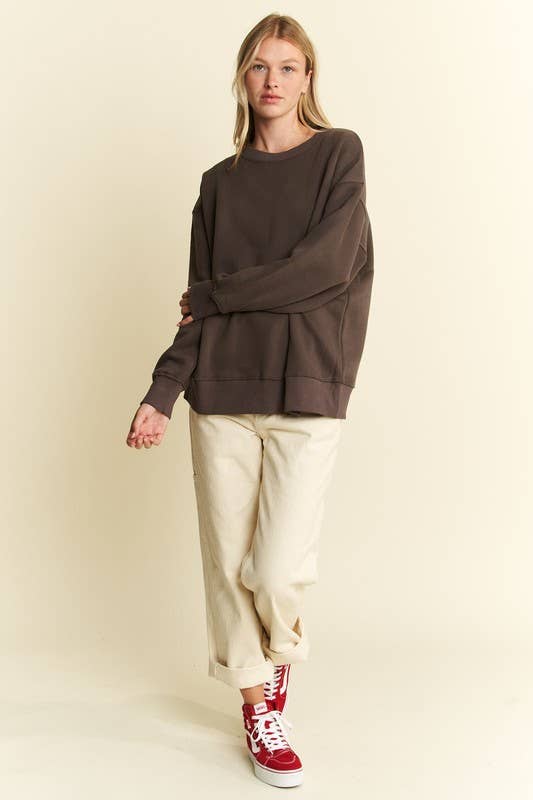 JADE BY JANE - Vendita all'ingrosso Felpa - Donna - Felpa oversize a maniche lunghe con scollo rotondo tinta unita0