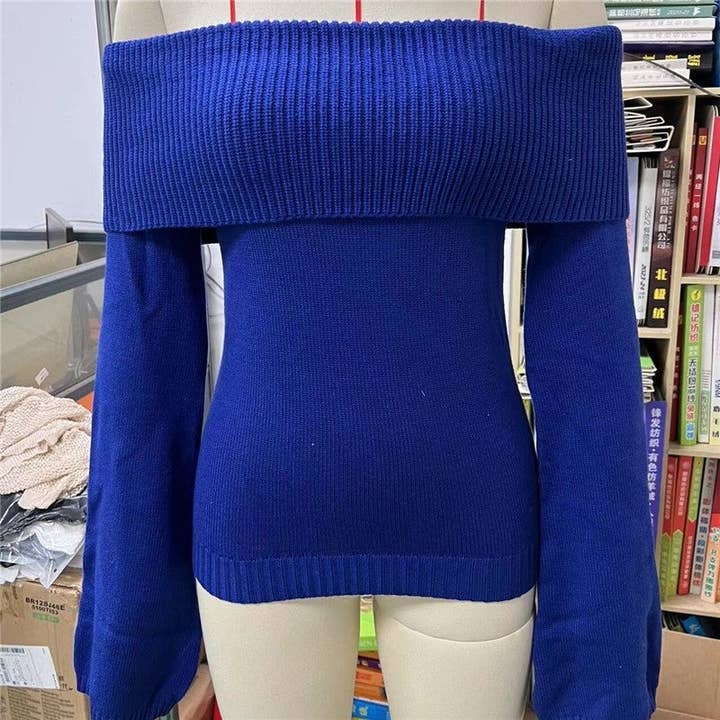 kycozy - Wholesale Knit Sweater - Women's - Offshoulder Solid Slimfit Longsleeve Sweater3