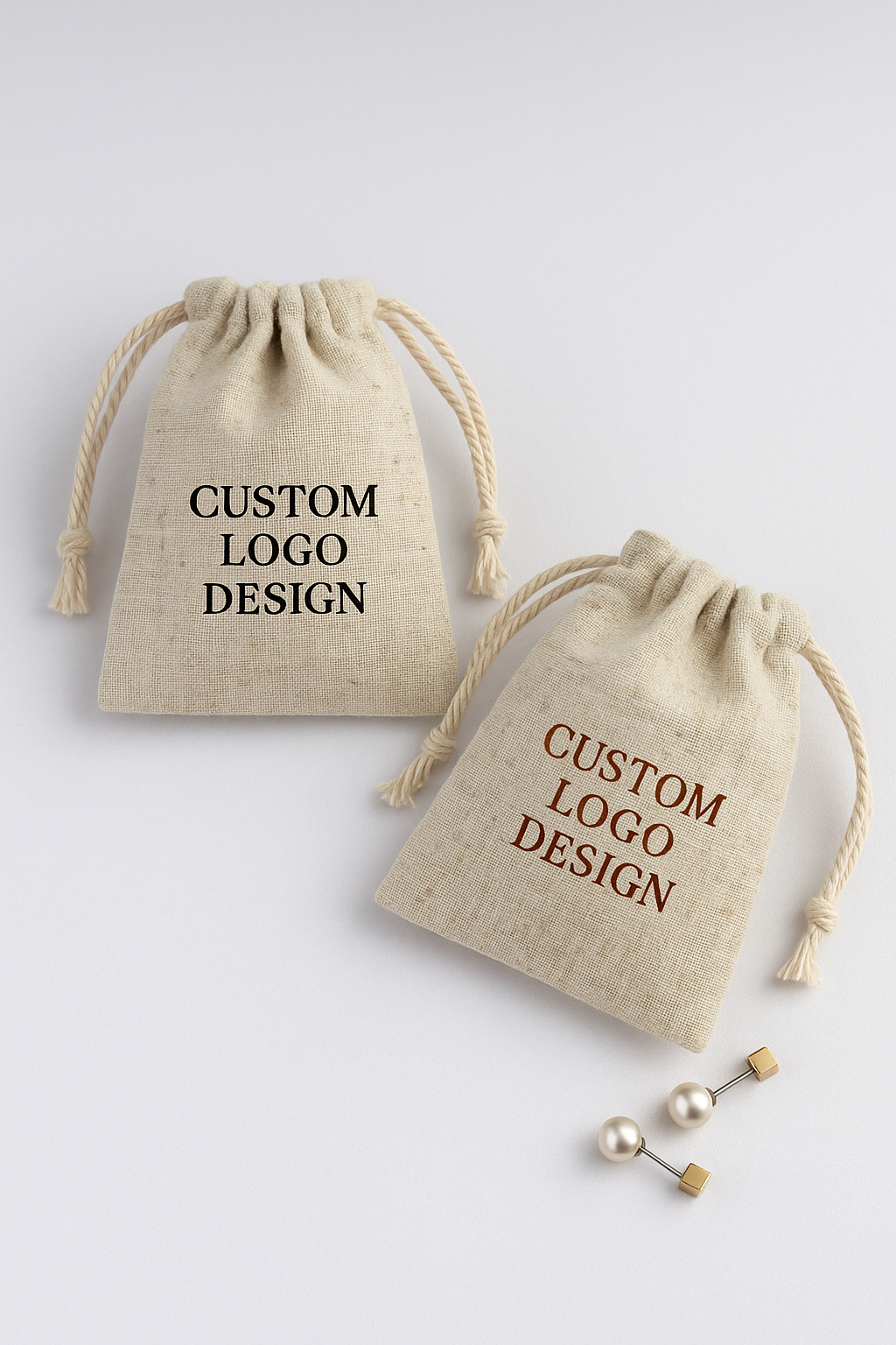 NomadWeave Ltd - Vendita all'ingrosso Astuccio - Donna - Sacchetto in Cotone con Coulisse – Borse Gioiello con Logo Personalizzato in 3 Misure2