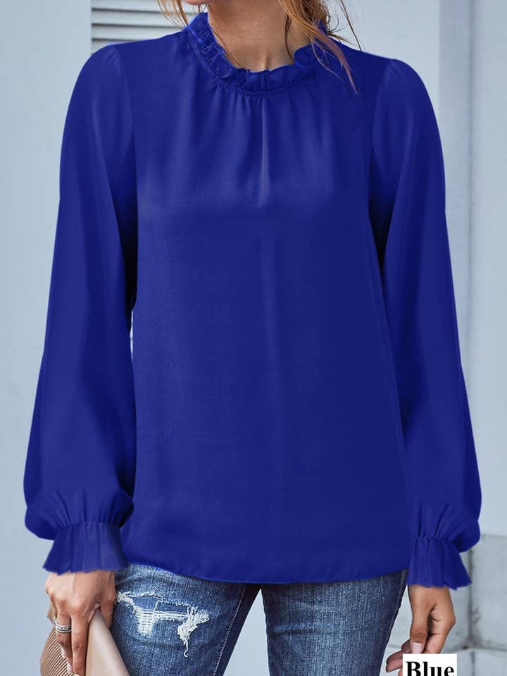 Secret Style Source - Wholesale Blouse - Women's - Mock Neck Long Sleeves Ruffled Top