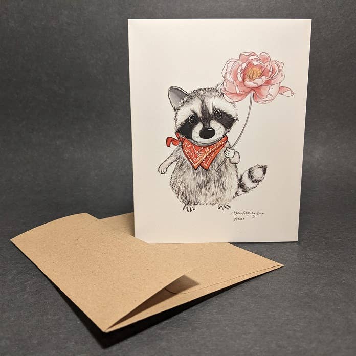 True North Creations – wholesale Everyday greeting card – Raccoon with Flower Greeting Card1