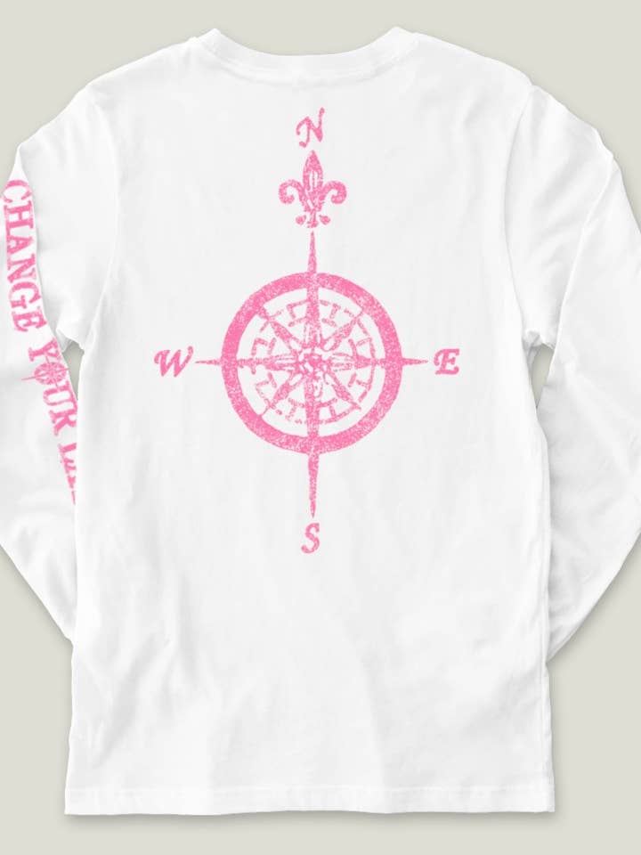 LS - Compass Tee - Manica lunga - Bianco/Rosa per la vendita all'ingrosso da parte di Change Your Latitude
