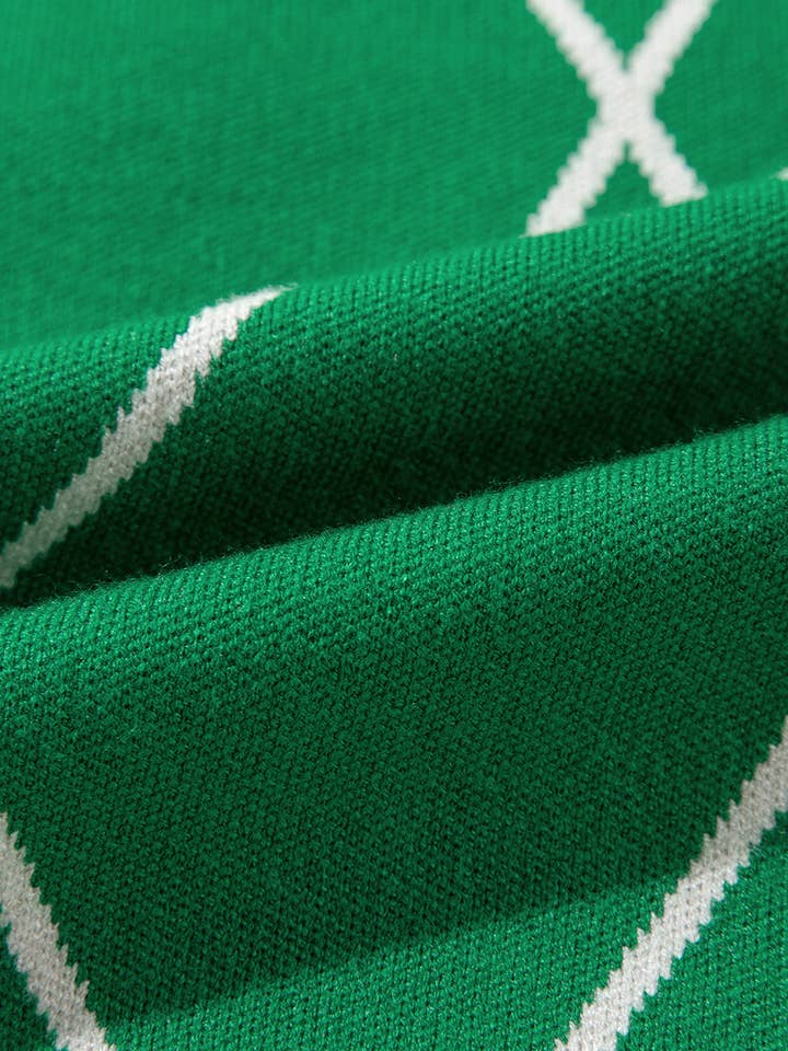 Dark Green LALALOO Christmas Geometric Pompom Long Sleeve Sweater for wholesale on Faire7