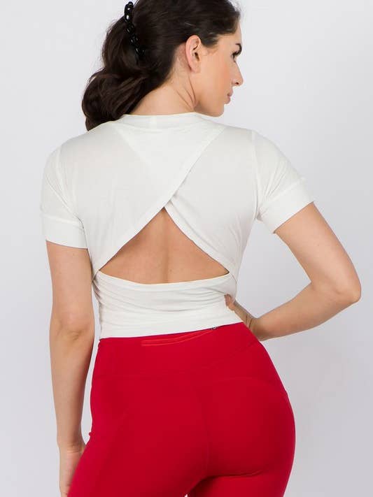 Athleisure-cropptopp med överlappande utskärning i ryggen för wholesale av Yelete