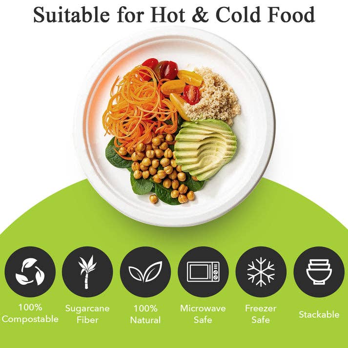 Three Leaf Products - Wholesale Kartonnen bordje - Driebladige 9" Bagasse Ronde Bord, 500 st.4