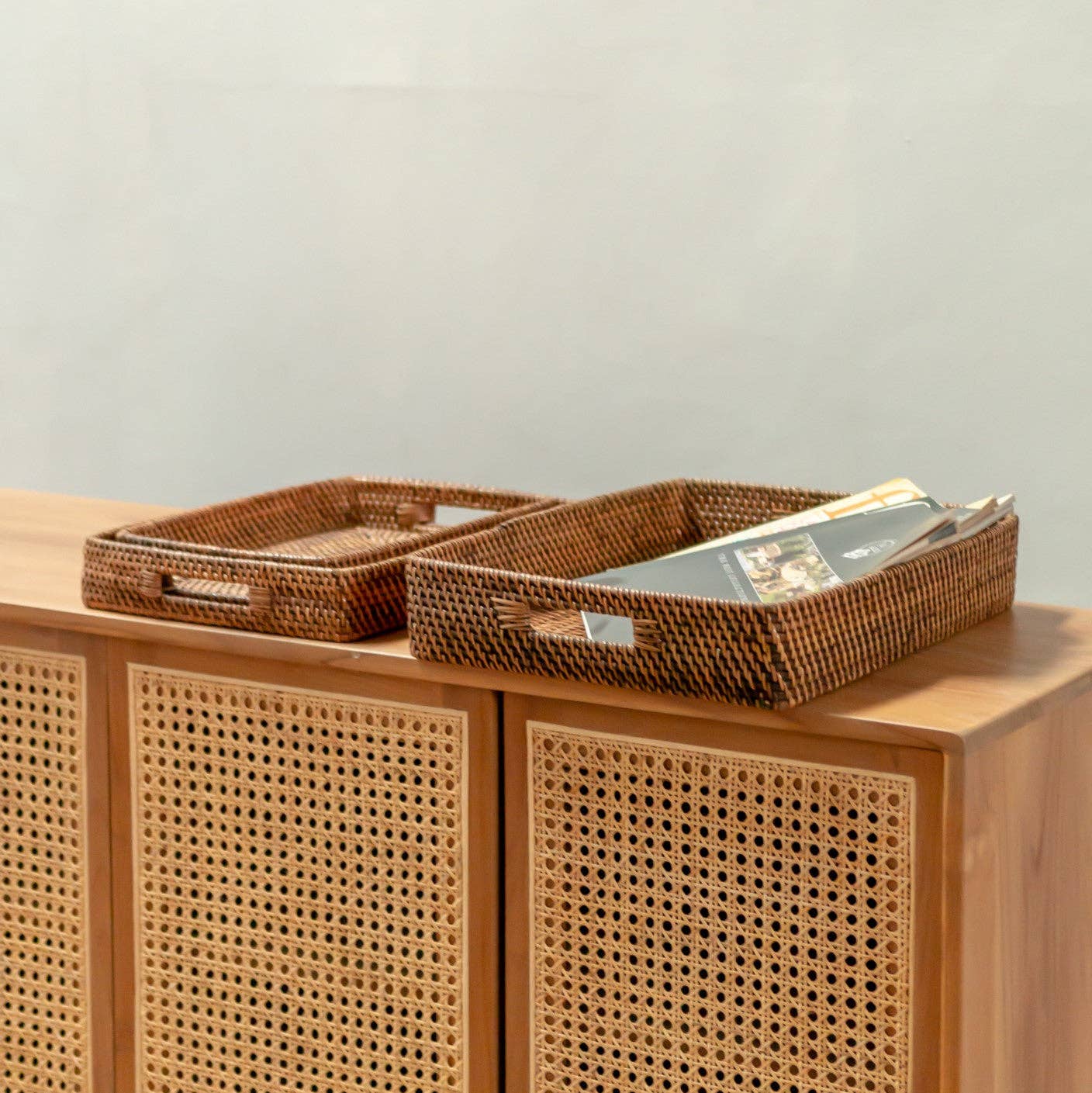 Soeji – wholesale Serving tray – Rectangular Tray Rattan Serving Tray Large Decorative AMAHAI4