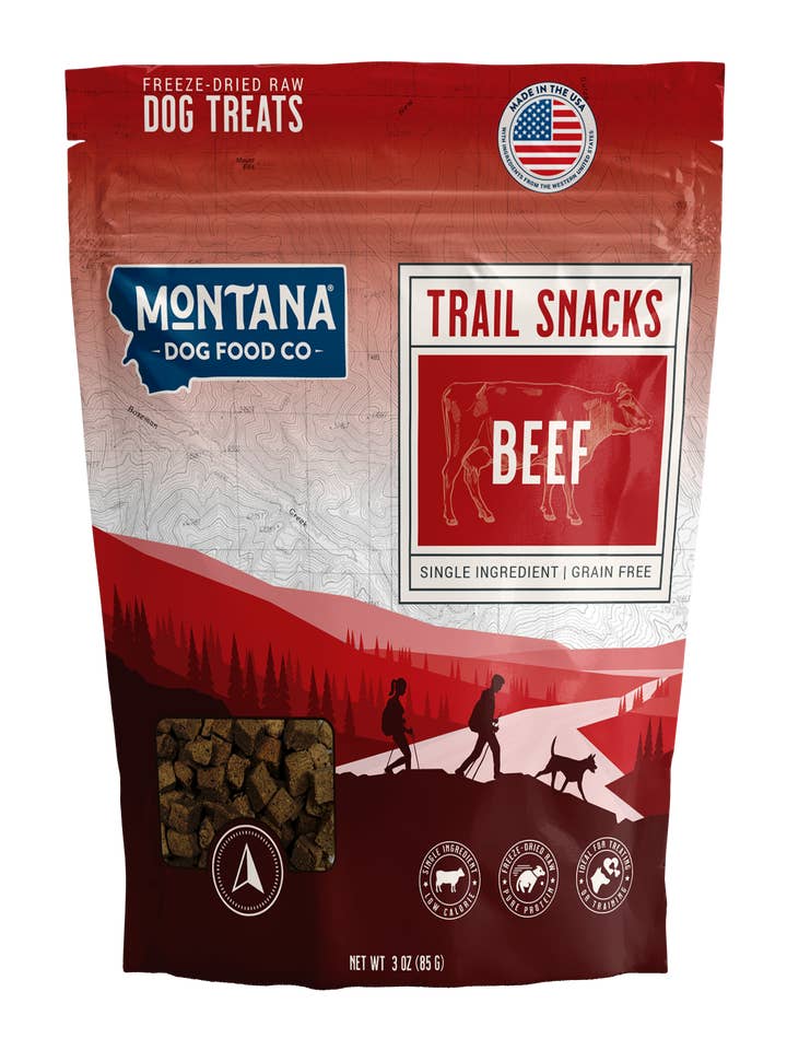 Beef Heart Freeze-dried Raw Trail Snacks (Treats) for Dogs 3oz for wholesale by Montana Dog Food Co