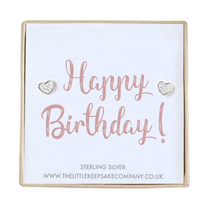 Oorbellen van sterling zilver en Pavé CZ Quote — Gelukkige verjaardag voor wholesale door The Little Keepsake Company