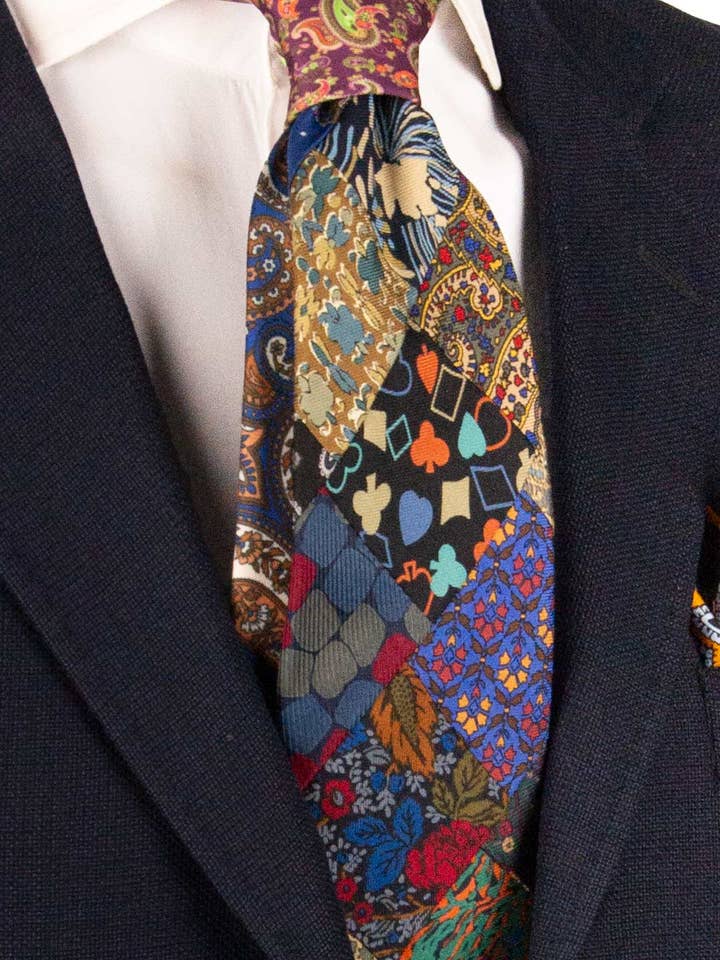 Cravatta Mosaico Vintage Patchwork di Seta Fantasia Multicolor PM1245 per la vendita all'ingrosso da parte di Graffeo Cravatte