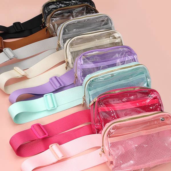 JOSSLYN by wall to wall - Wholesale Belt Bag - Women's - CLEAR CROSS BODY SLING MESSENGER FANNY PACK | 40P5163