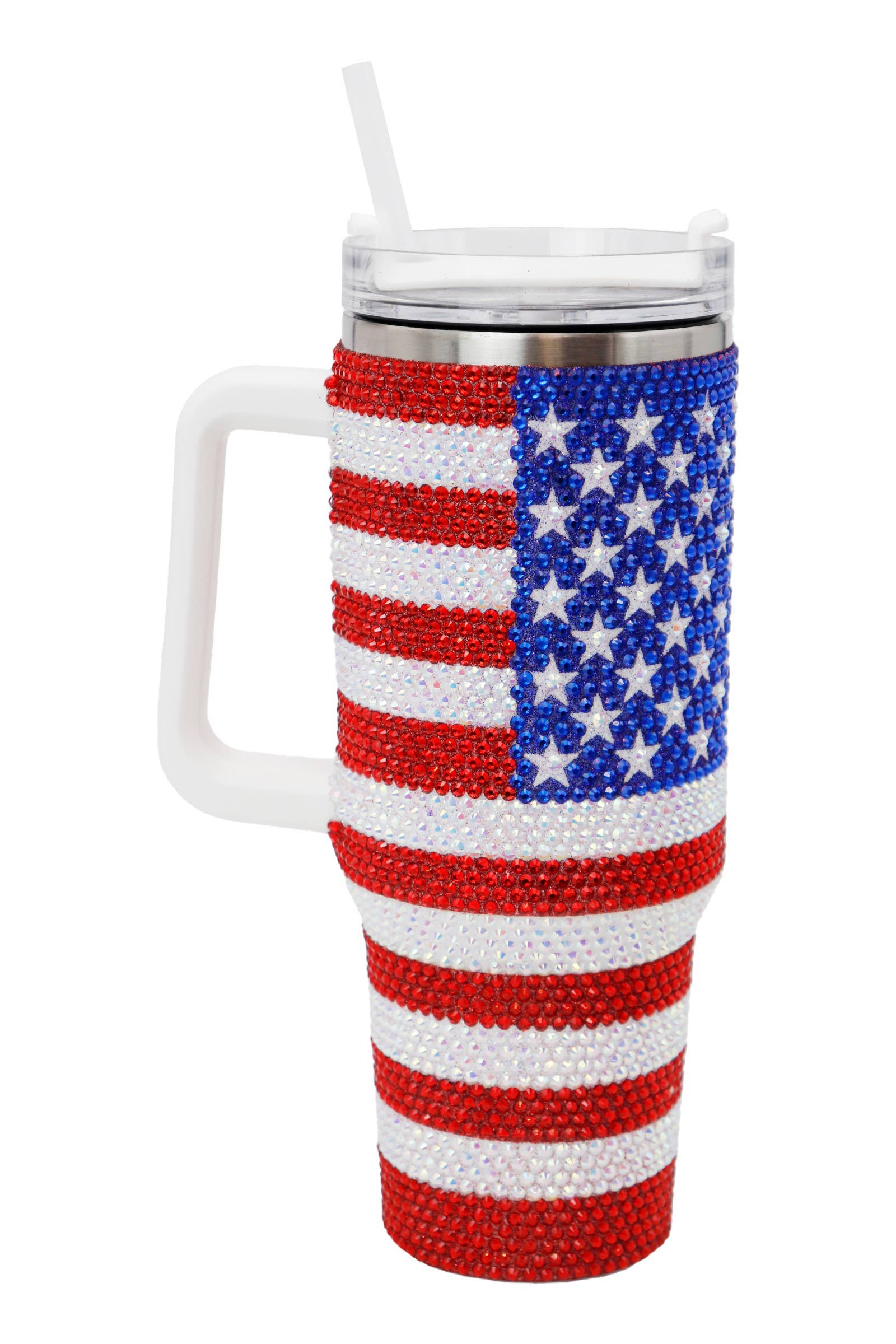 BANDEIRA AMERICANA Copo Térmico Isolado com Brilho e Glitter da Bandeira Americana - 40 Oz para venda a revendedores na Faire1