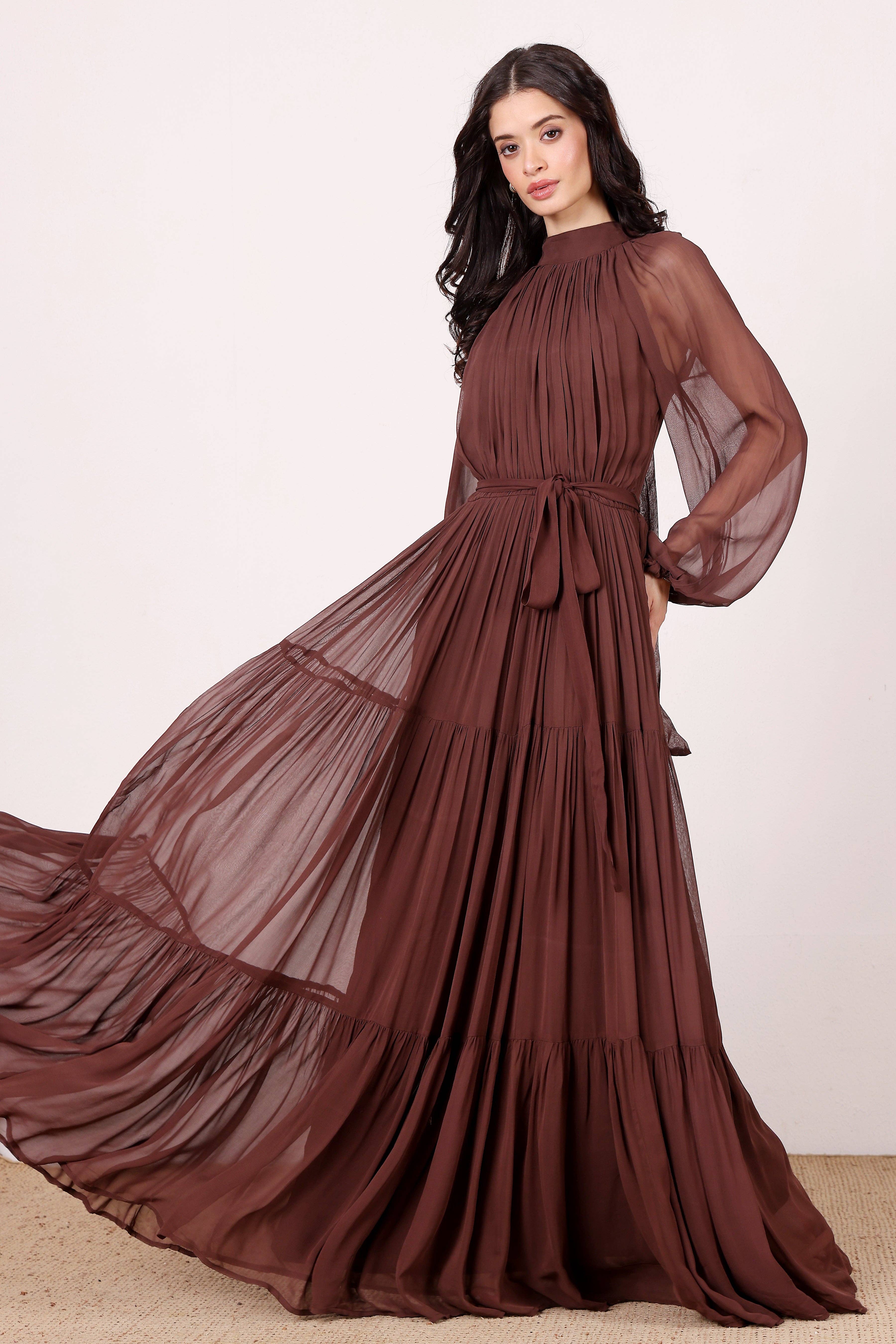 Rosetta Maxi Dress in Chocolate Brown for wholesale on Faire2