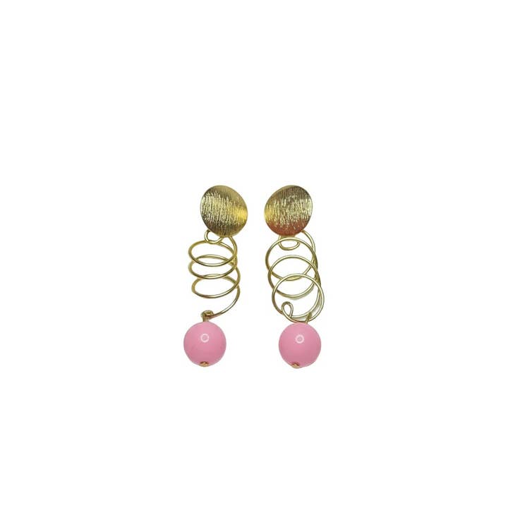 Designed By Risha - Wholesale Dangle Earrings - Gold Spiral Drop Earrings with Pink Beads – Bold Dangles 2