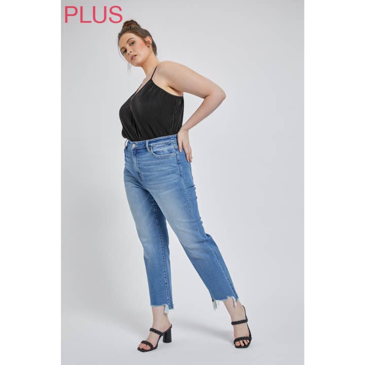 BLEUE SUPER HIGH STRAIGHT LEG WITH STEP HEM - Casual Style for wholesale on Faire